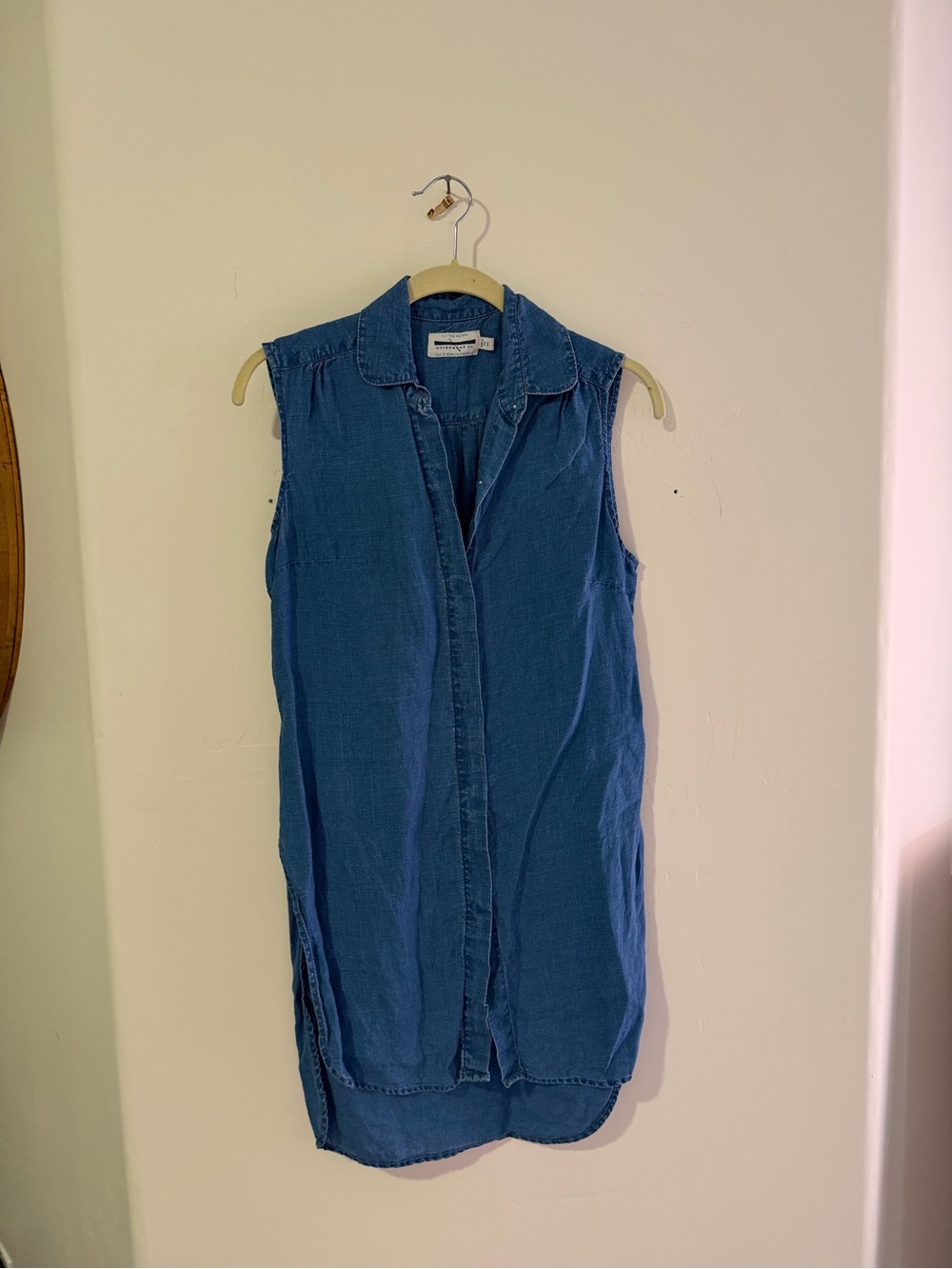 Guideboat Co. Sleeveless 100% linen Chambray Shirt Dress - Denim Blue